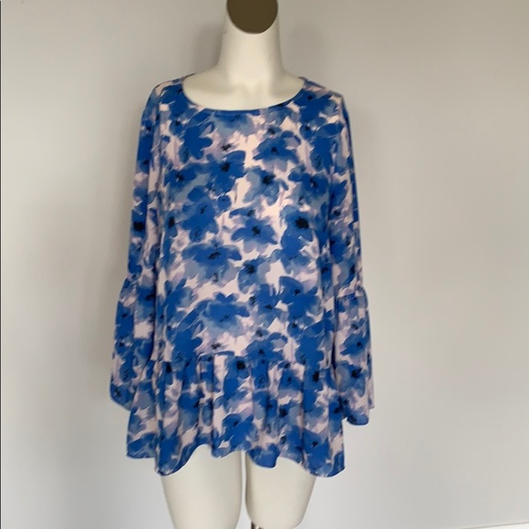 Blush/Blue/Black J. Crew flouncy top - Picture 1 of 4
